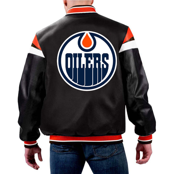 NHL Edmonton Oilers Leather Jacket in Royal Blue by aso in USA
