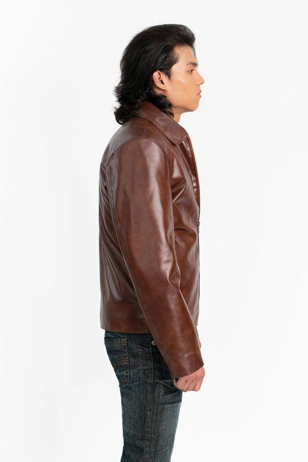 Brown Zipper Leather Jacket