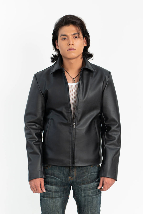 Classic Black Zipper Leather Jacket