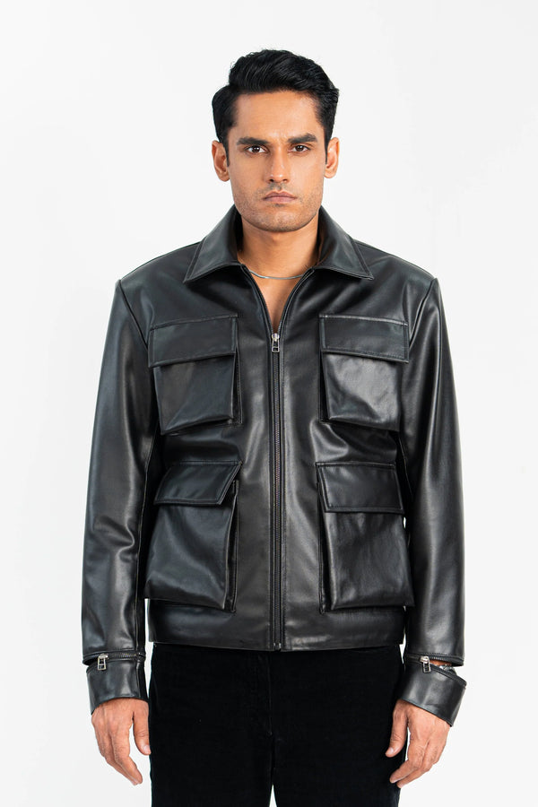 Cargo Pocket Leather Jacket