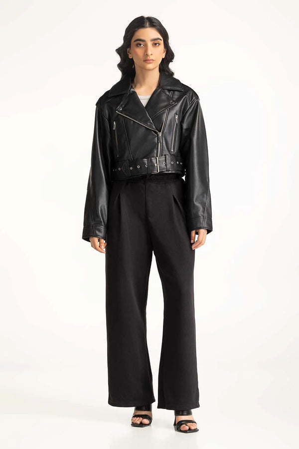 Cropped Black Biker Leather Jacket