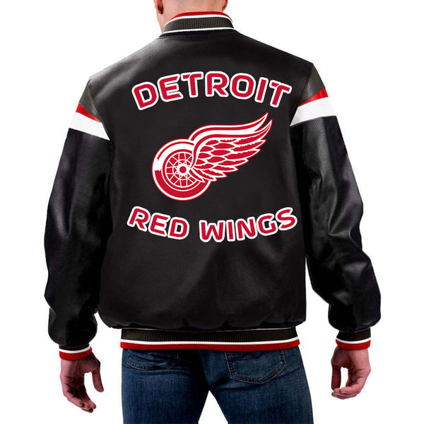 NHL Black Leather Jacket Featuring Detroit Red Wings by aso in USA