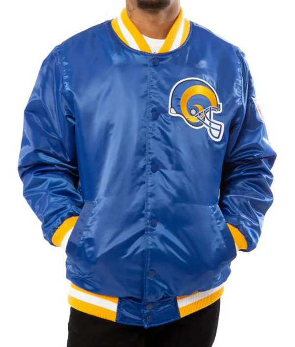 Shop LA Rams Exclusive Blue Satin Jacket